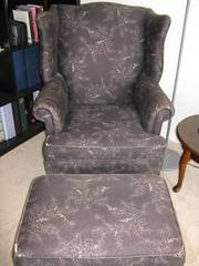 Black Wing-back Chair w/Ottoman